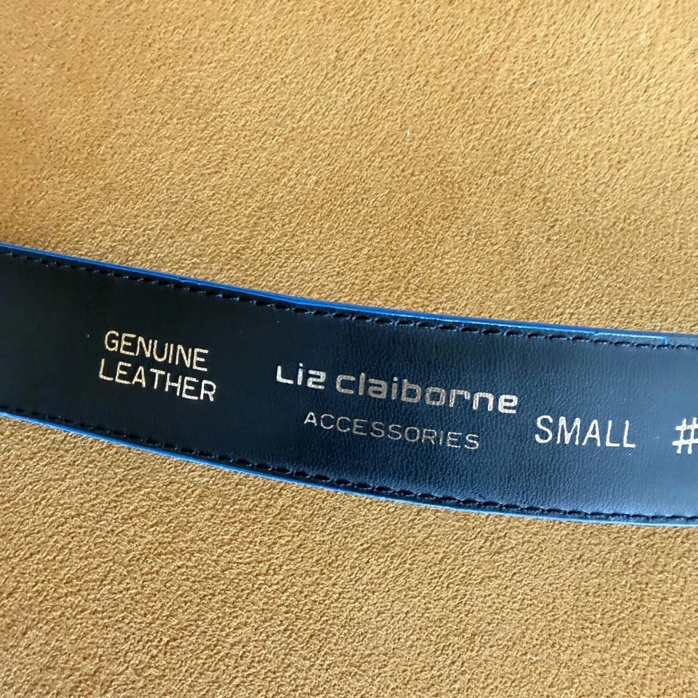 Liz Claiborne Blue Leather Belt with Gold Buckle